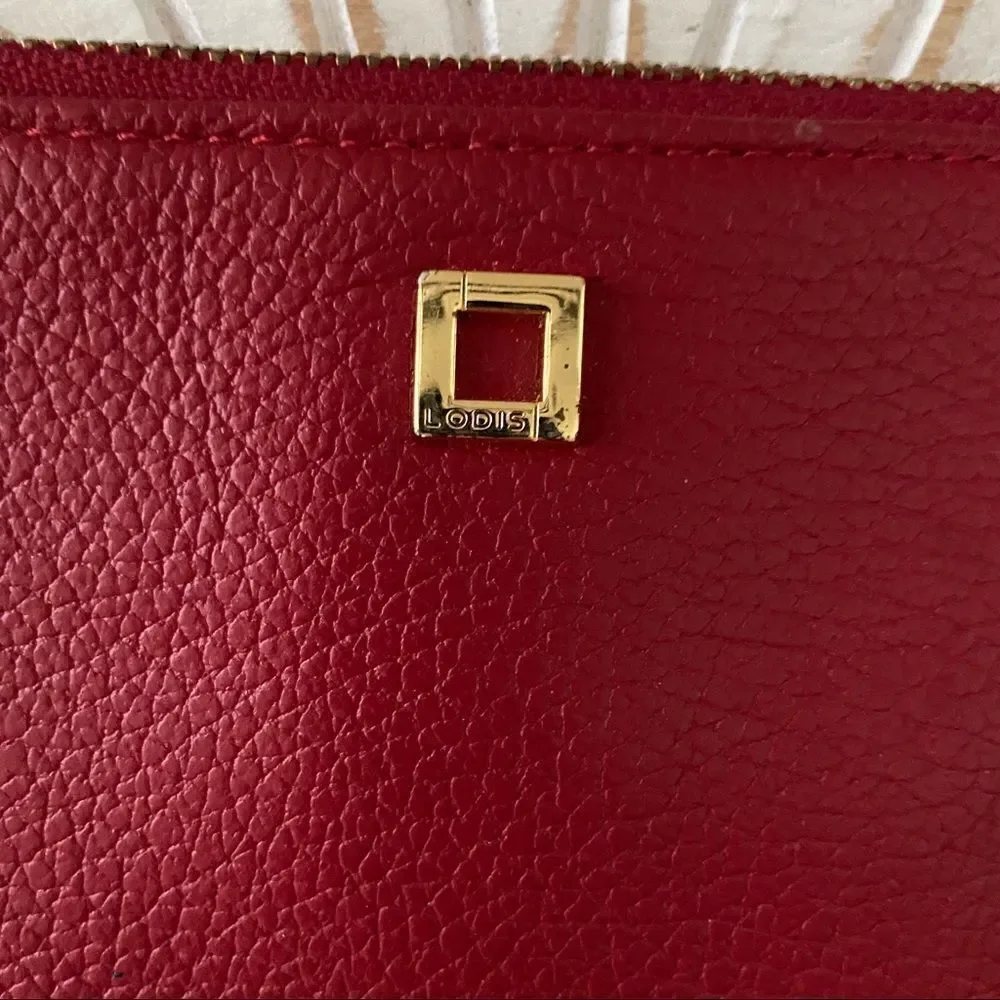 Lodis red leather wristlet